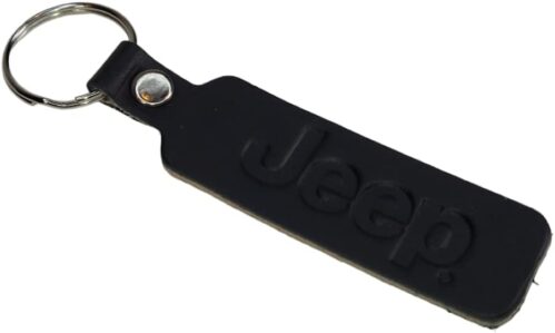 Jeep Text Logo Drum Dyed USA Leather Keychain, Handmade in Detroit, Licensed and Authentic
