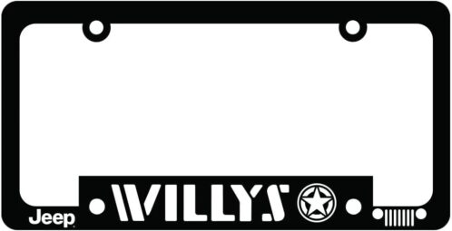 Jeep Willys License Plate Frame – Made in USA | Polypropylene Plastic 6.125″ x 12.25″ Standard Fit | Rugged Willys Star Design by Detroit Shirt Company