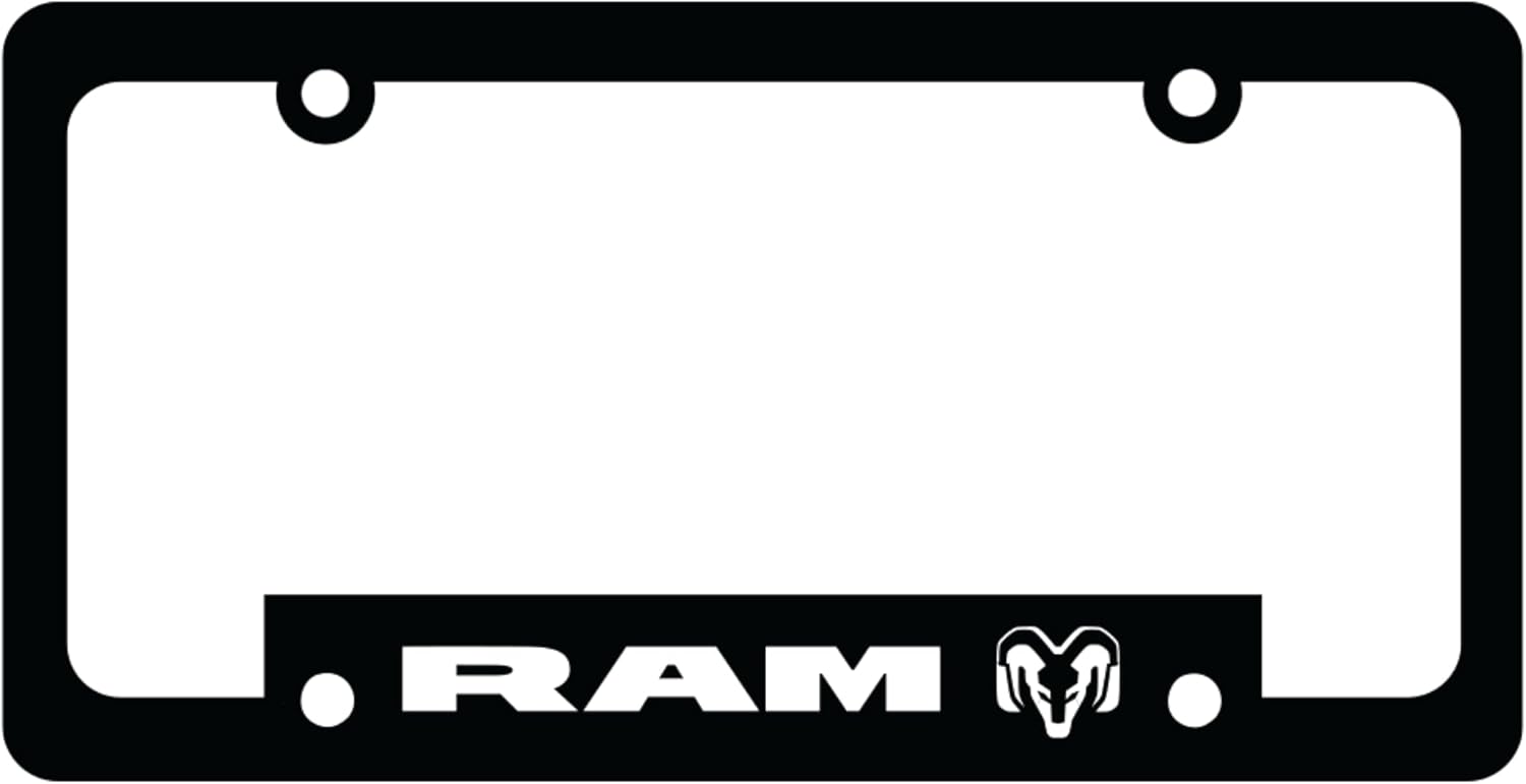 RAM Trucks License Plate Frame – Made in USA | Polypropylene Plastic 6.125" x 12.25" Fit | Bold RAM Head Design by Detroit Shirt Company