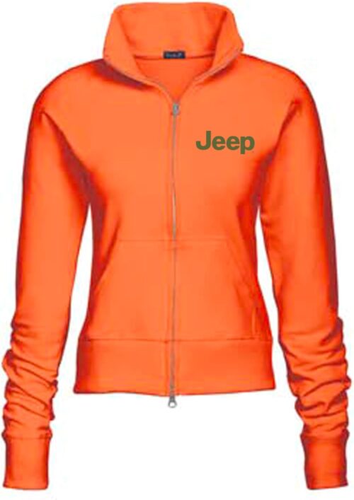 Jeep Fleece Jackets For Women Text Logo Full-Zip Front Pouch Pockets Ladies Jacket