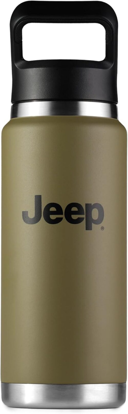 Jeep 26 oz Bottle, Vacuum Insulated, Stainless Steel with Color Matching Straw Cap, Bonus Stickers