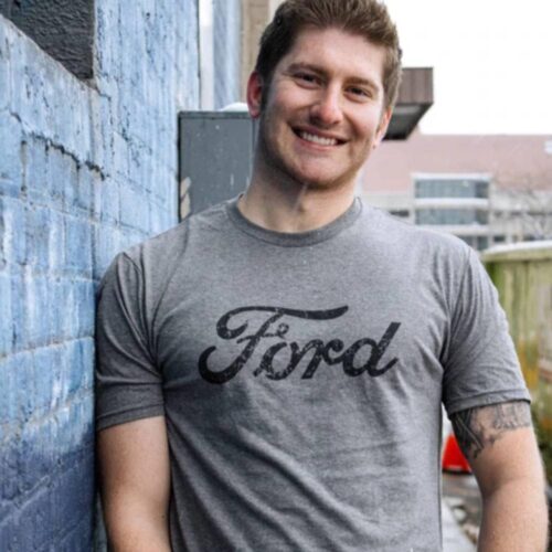 Men’s Ford Distressed Logo T-Shirt – Supersoft Triblend Tee with Vintage Script Print | Official Ford Apparel