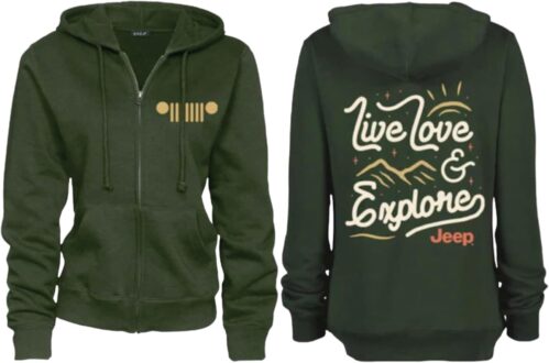 Jeep Ladies Live Love Explore Logo Hoodie Hooded Sweatshirt – Olive Green