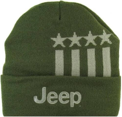 Jeep Stars and Stripes Flip Knitted Beanie Hats for Men or Beanie Women Military Green