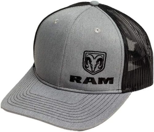RAM Trucks Snapback Trucker Hat – Embroidered Logo, Adjustable Fit, Brushed Cotton Twill, Mid-Profile Cap Heather Grey/Black