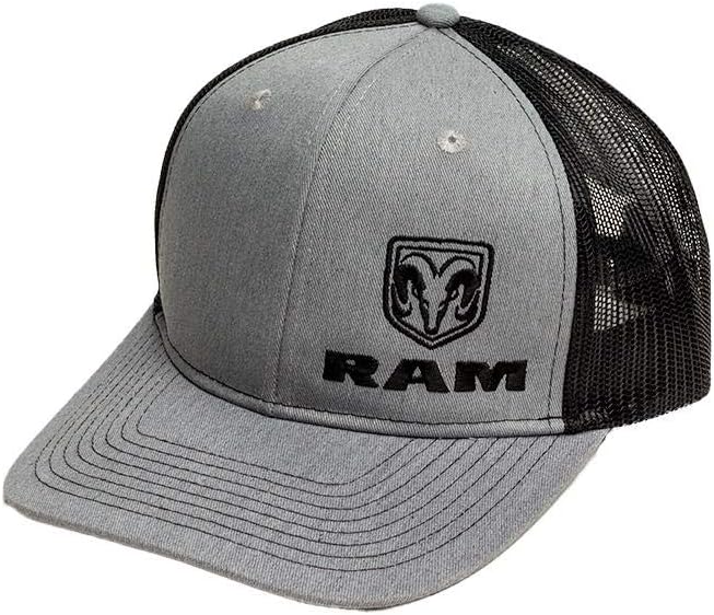 RAM Trucks Snapback Trucker Hat – Embroidered Logo, Adjustable Fit, Brushed Cotton Twill, Mid-Profile Cap Heather Grey/Black