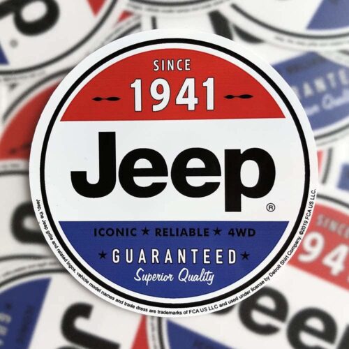 Jeep Since 1941 Red White and Blue Logo Vinyl Sticker (4″ Circle)