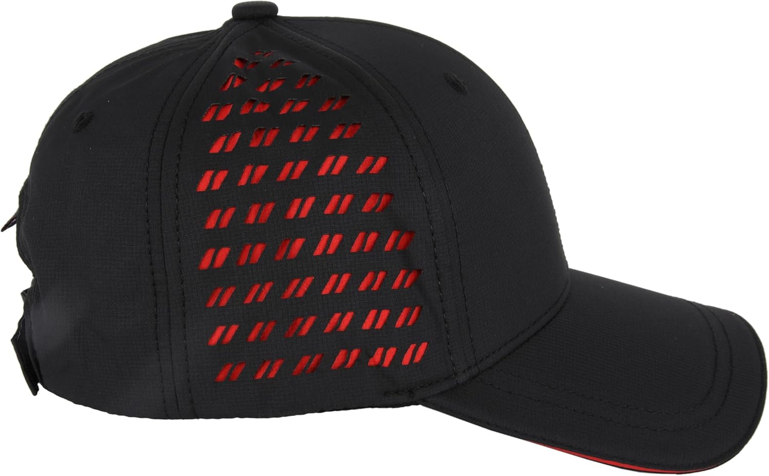 Dodge SRT Hellcat Embroidered Logo Performance Style Hat Mid Profile Laser-Cut Rhombus Six Panel Structured Cap Rhombus Logo Drop Tag and Hook and Loop Closure - Black/Red - Image 8