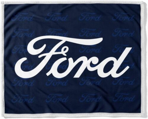 Detroit Shirt Company Classic Ford Script Logo Sherpa Fleece Throw Blanket Supersoft and Warm 50″ X 60″