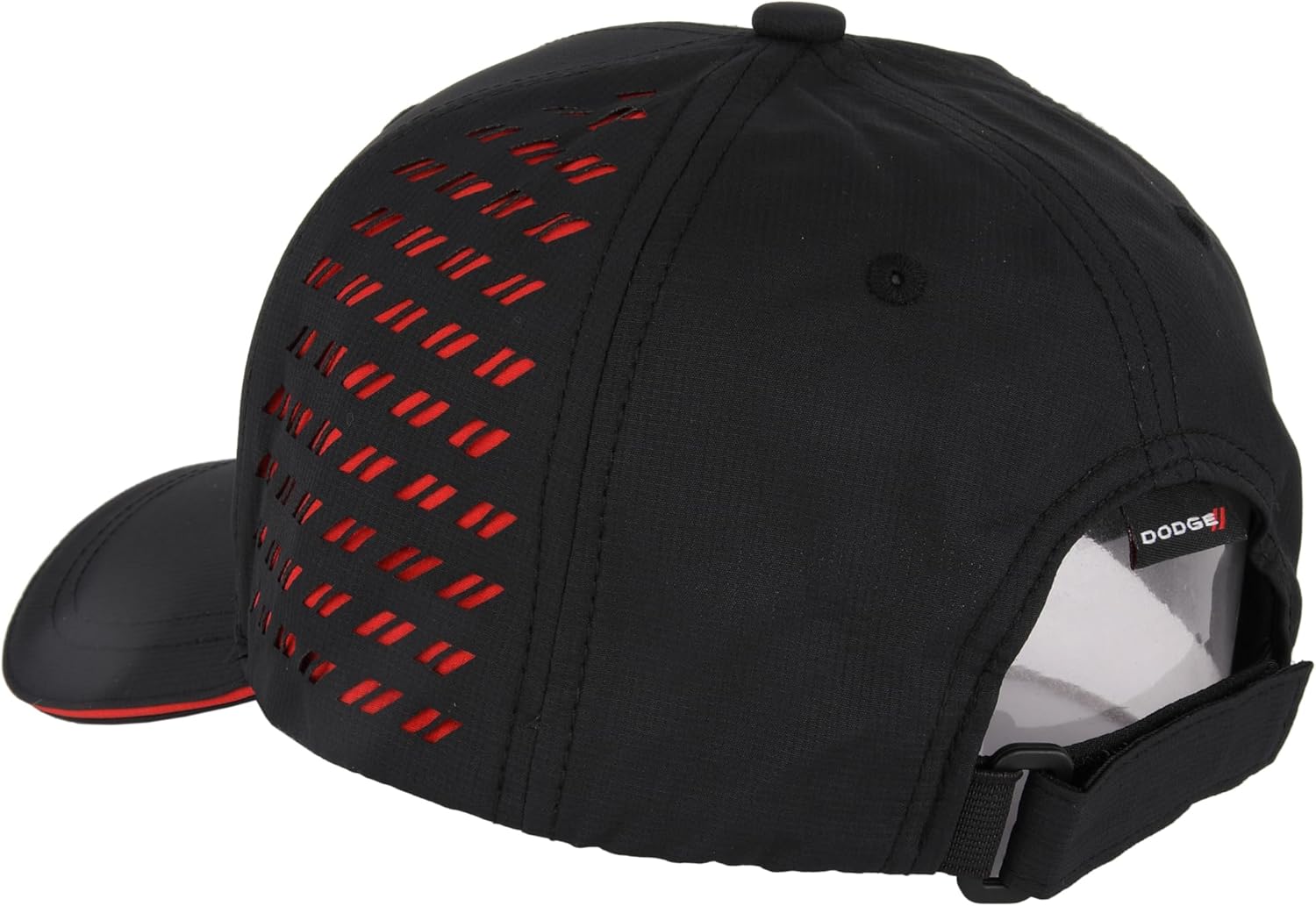 Dodge SRT Hellcat Embroidered Logo Performance Style Hat Mid Profile Laser-Cut Rhombus Six Panel Structured Cap Rhombus Logo Drop Tag and Hook and Loop Closure - Black/Red - Image 5