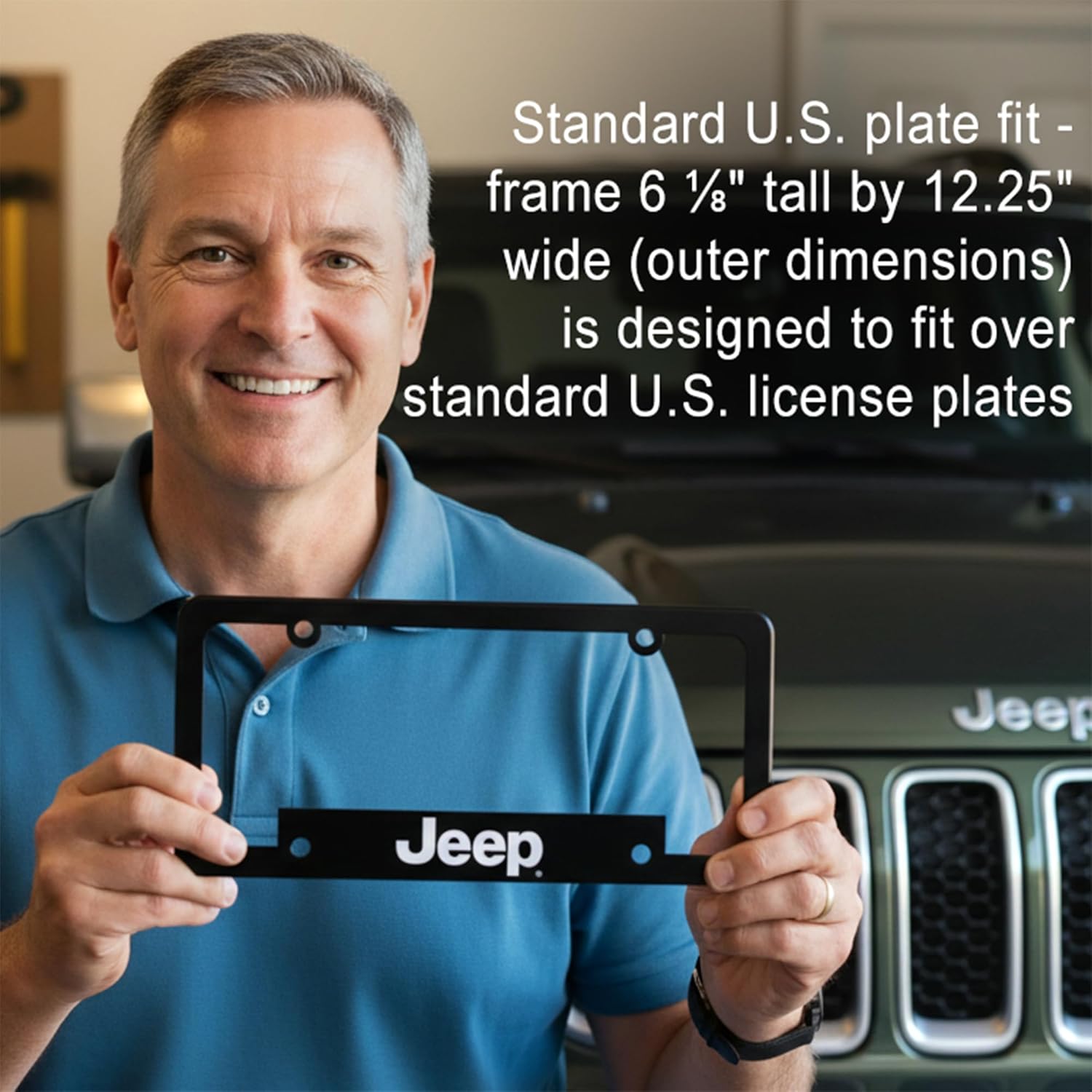 Jeep Logo License Plate Frame – Made in USA | Polypropylene Plastic 6.125" x 12.25" Fit | Classic Jeep Text Design by Detroit Shirt Company - Image 2