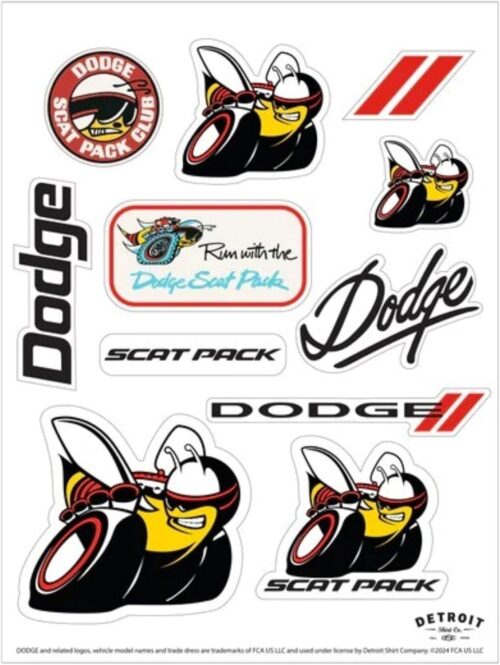 Detroit Shirt Company Dodge Scat Pack 11-Decal Sticker Sheet | Run with The Scat Pack, Angry Bee, Scat Pack Club & Dodge Decals | 6″x8″ Indoor/Outdoor Peel-Off Stickers