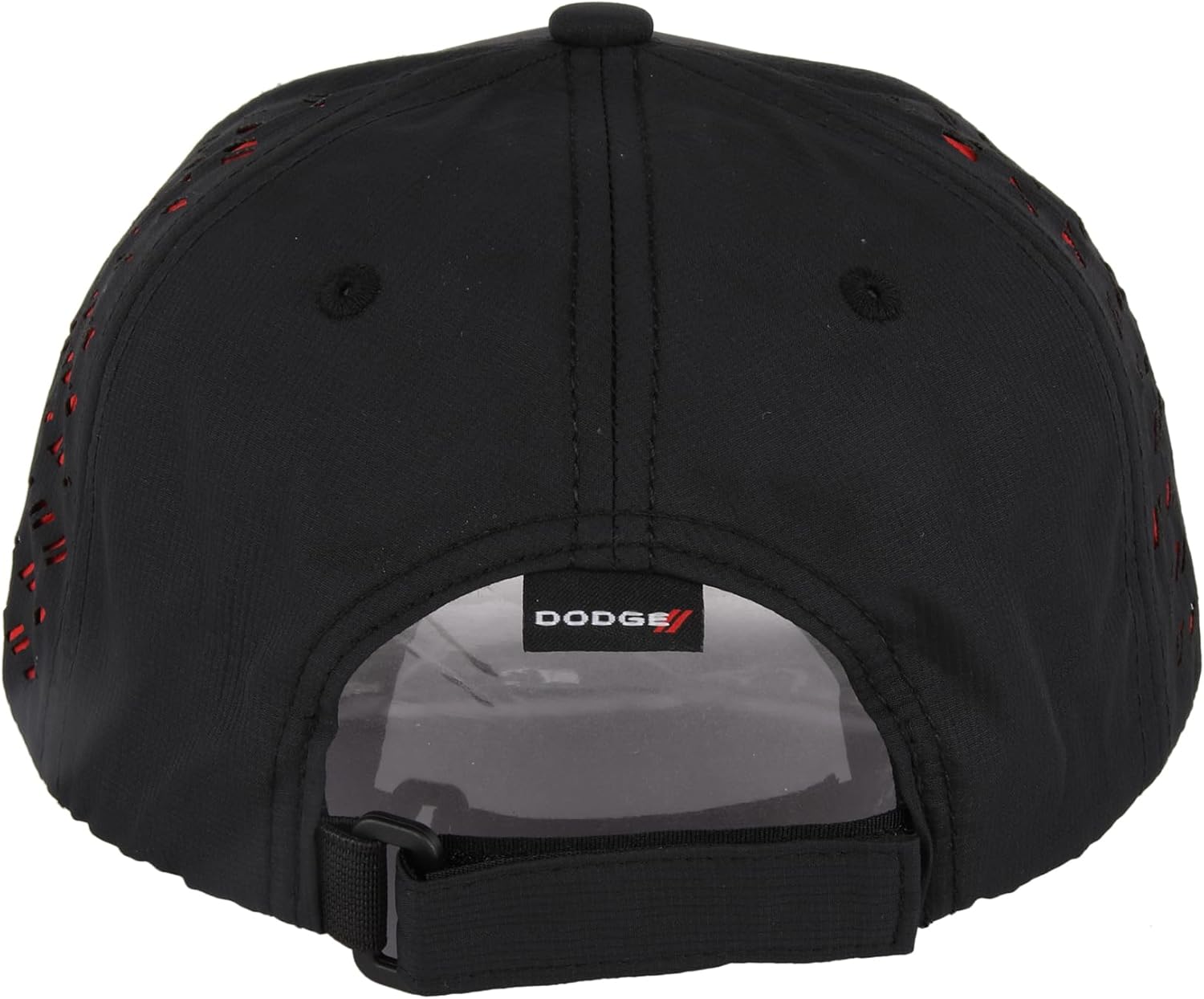 Dodge SRT Hellcat Embroidered Logo Performance Style Hat Mid Profile Laser-Cut Rhombus Six Panel Structured Cap Rhombus Logo Drop Tag and Hook and Loop Closure - Black/Red - Image 6