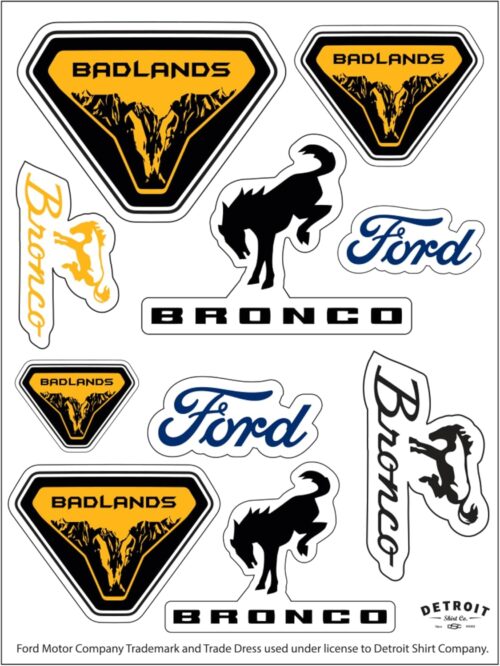 Ford Bronco Badlands 6″x 8″ 10-Decal Sticker Sheet | Durable Vinyl Stickers | Weather and UV-Resistant, Easy Peel-Off Off-Road Graphics