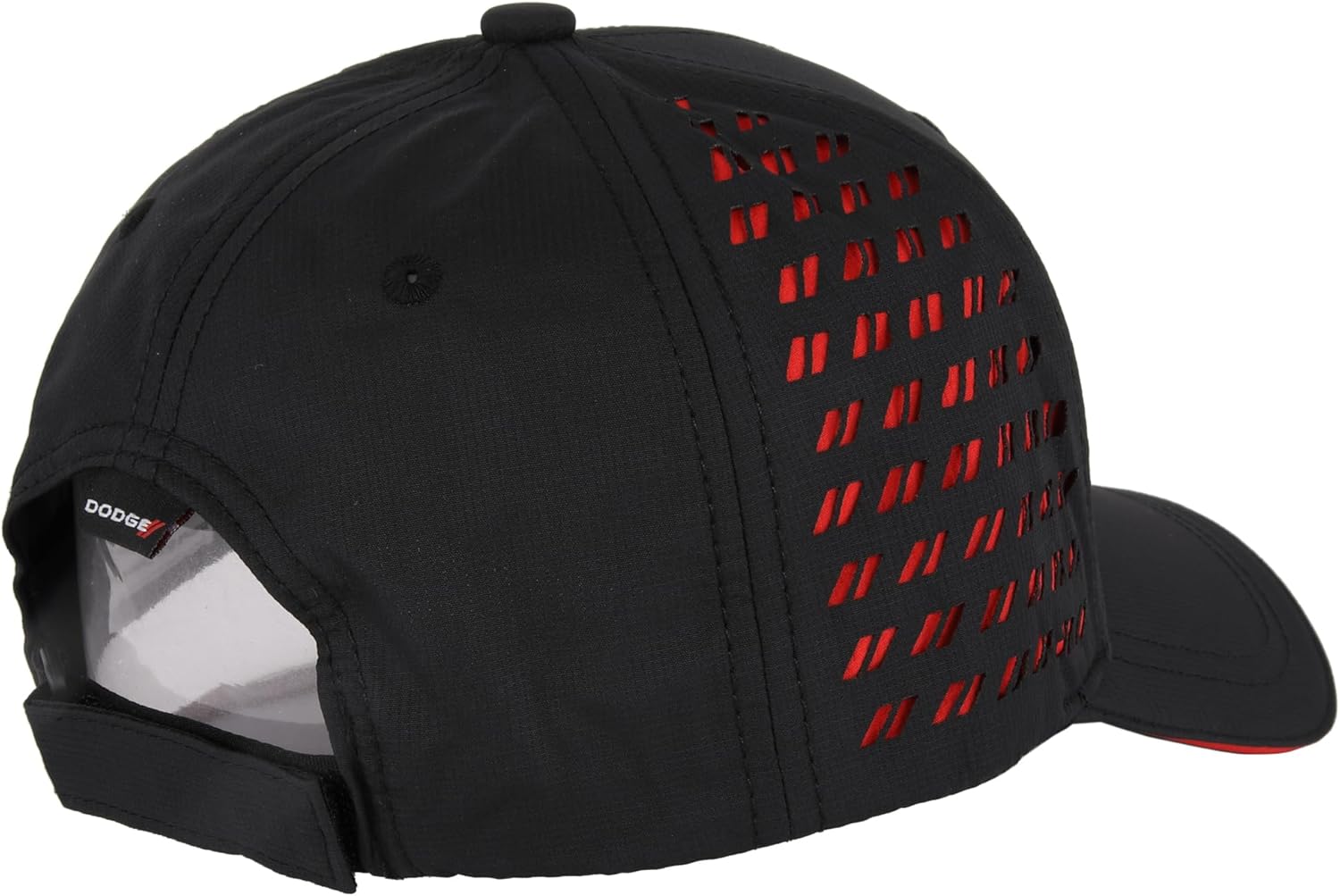 Dodge SRT Hellcat Embroidered Logo Performance Style Hat Mid Profile Laser-Cut Rhombus Six Panel Structured Cap Rhombus Logo Drop Tag and Hook and Loop Closure - Black/Red - Image 7