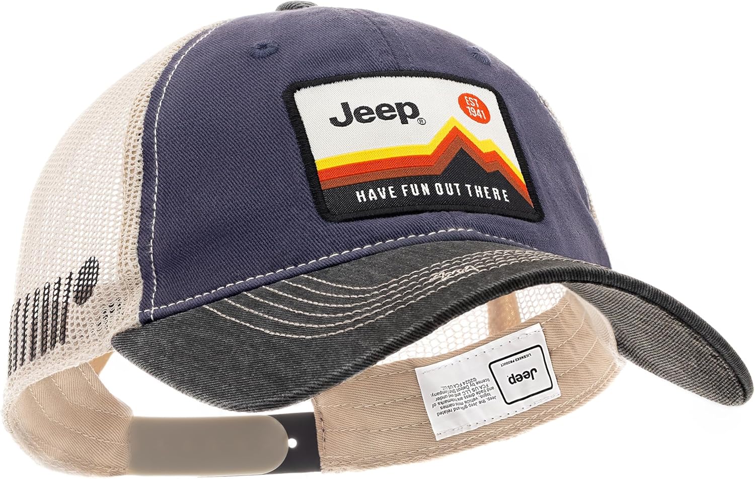 Jeep Have Fun Out There Patch Garment Washed Trucker Hat Unstructured for Men & Women - Adjustable Snapback Baseball Cap
