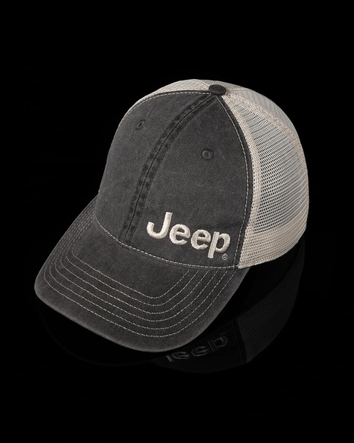 Jeep Garment Washed Text Logo Trucker Hat – | Unstructured Low Profile Cap with Mesh Back & Snap Closure - Image 5