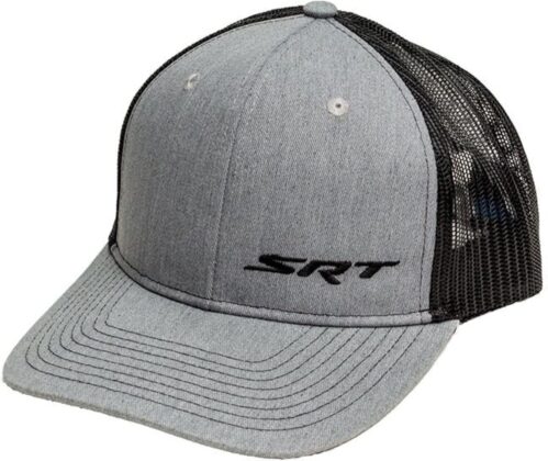 Dodge SRT Snapback Trucker Hat – Heather Grey & Black Mesh Cap – Embroidered in Detroit, Adjustable 7-Position Closure
