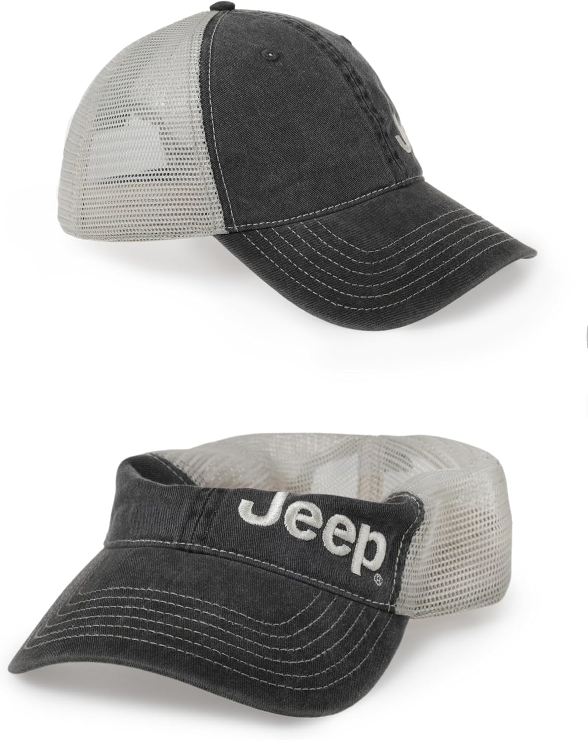 Jeep Garment Washed Text Logo Trucker Hat – | Unstructured Low Profile Cap with Mesh Back & Snap Closure - Image 6