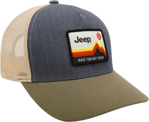 Jeep Have Fun Out There Trucker Snapback Patch Hat Grey/Army Green/Cream