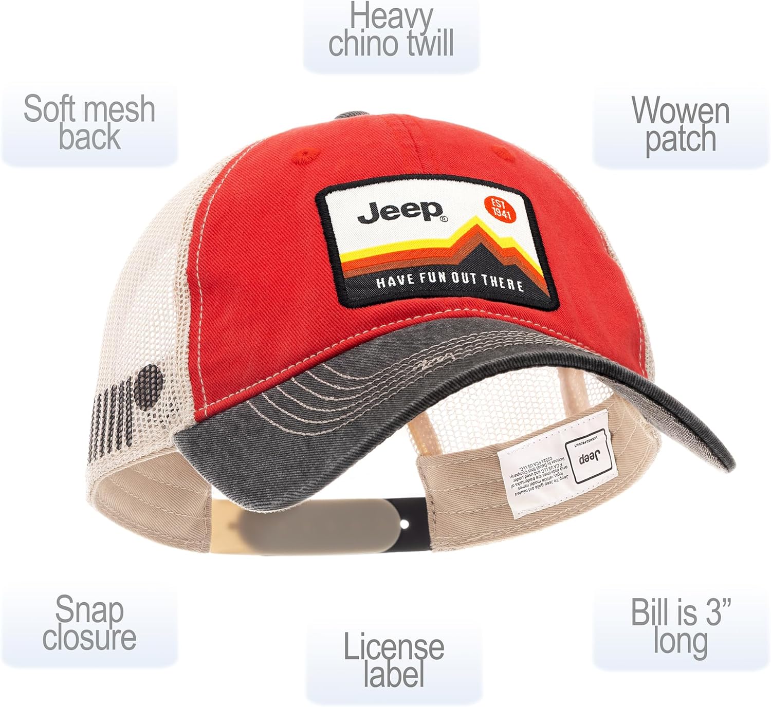 Jeep Have Fun Out There Patch Garment Washed Trucker Hat Unstructured for Men & Women - Adjustable Snapback Baseball Cap - Image 2