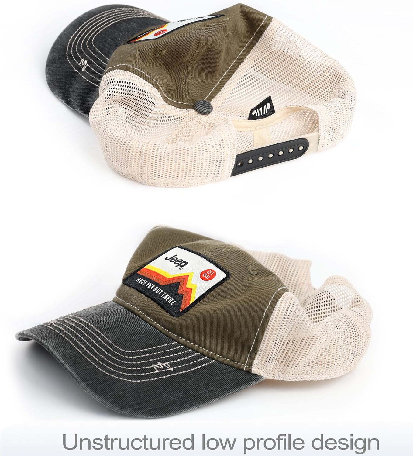 Jeep Have Fun Out There Patch Garment Washed Trucker Hat Unstructured for Men & Women - Adjustable Snapback Baseball Cap - Image 3