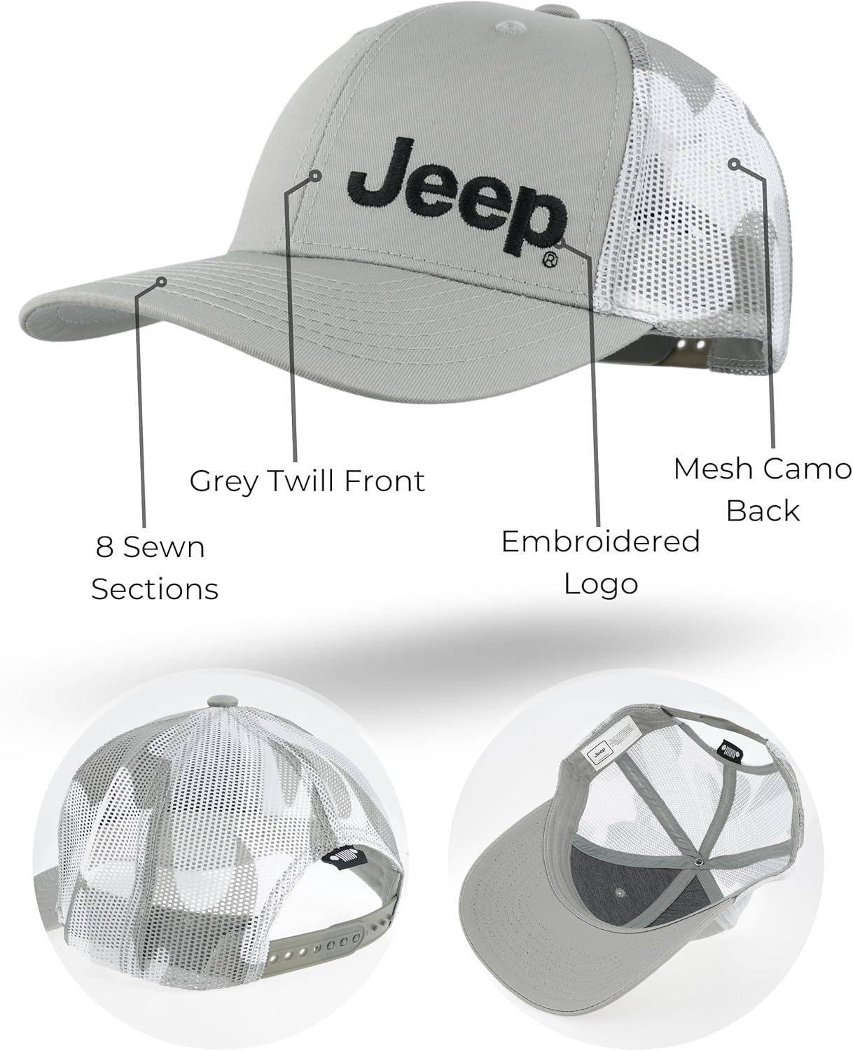 Jeep Premium Text Logo with Camo Mesh Trucker Dads Hat for Men Baseball Cap Polo Hats Patch - Image 2