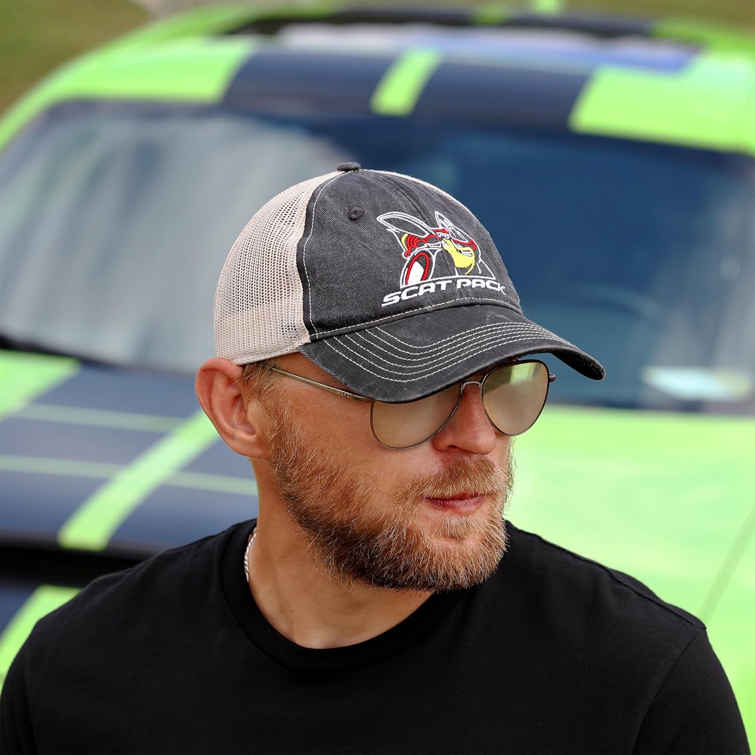 Dodge Scat Pack Snapback Hat Garment Washed Black Twill with Soft mesh - Image 3