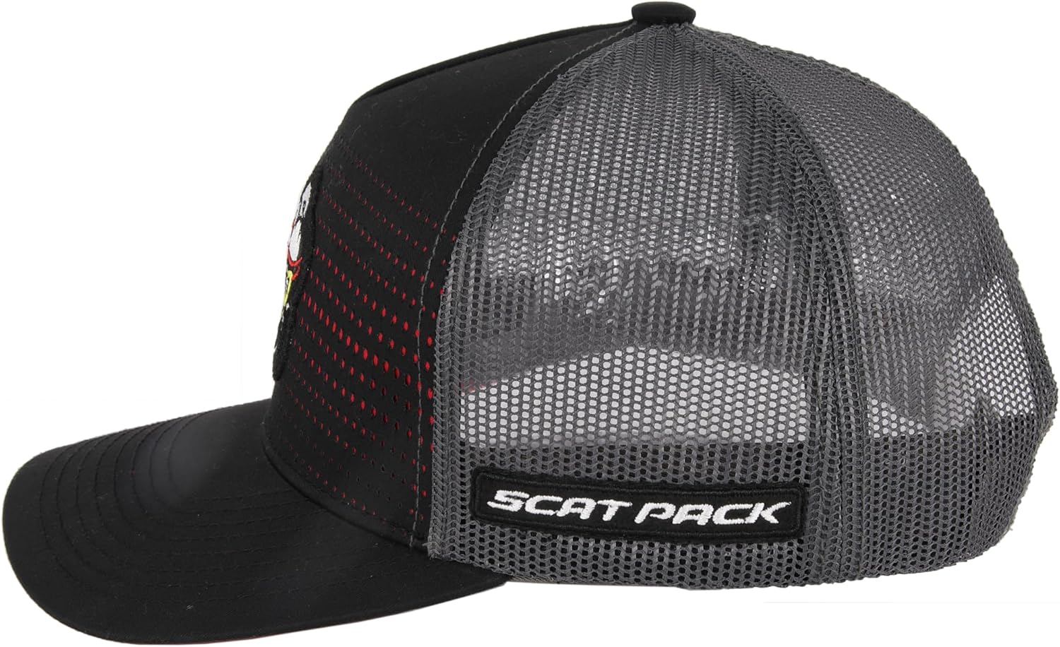 Dodge Scat Pack Rumble Snapback Trucker Hat – Black Red Mesh Cap with Embroidered Scat Pack Bee Logo Patch & Side Patch, Licensed - Image 4