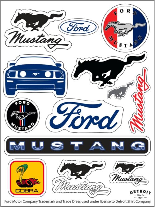 Ford Mustang 12-Decal Sticker Sheet | 6″x 8″ Indoor/Outdoor Vinyl | Made in USA Officially Licensed Peel-Off Decals