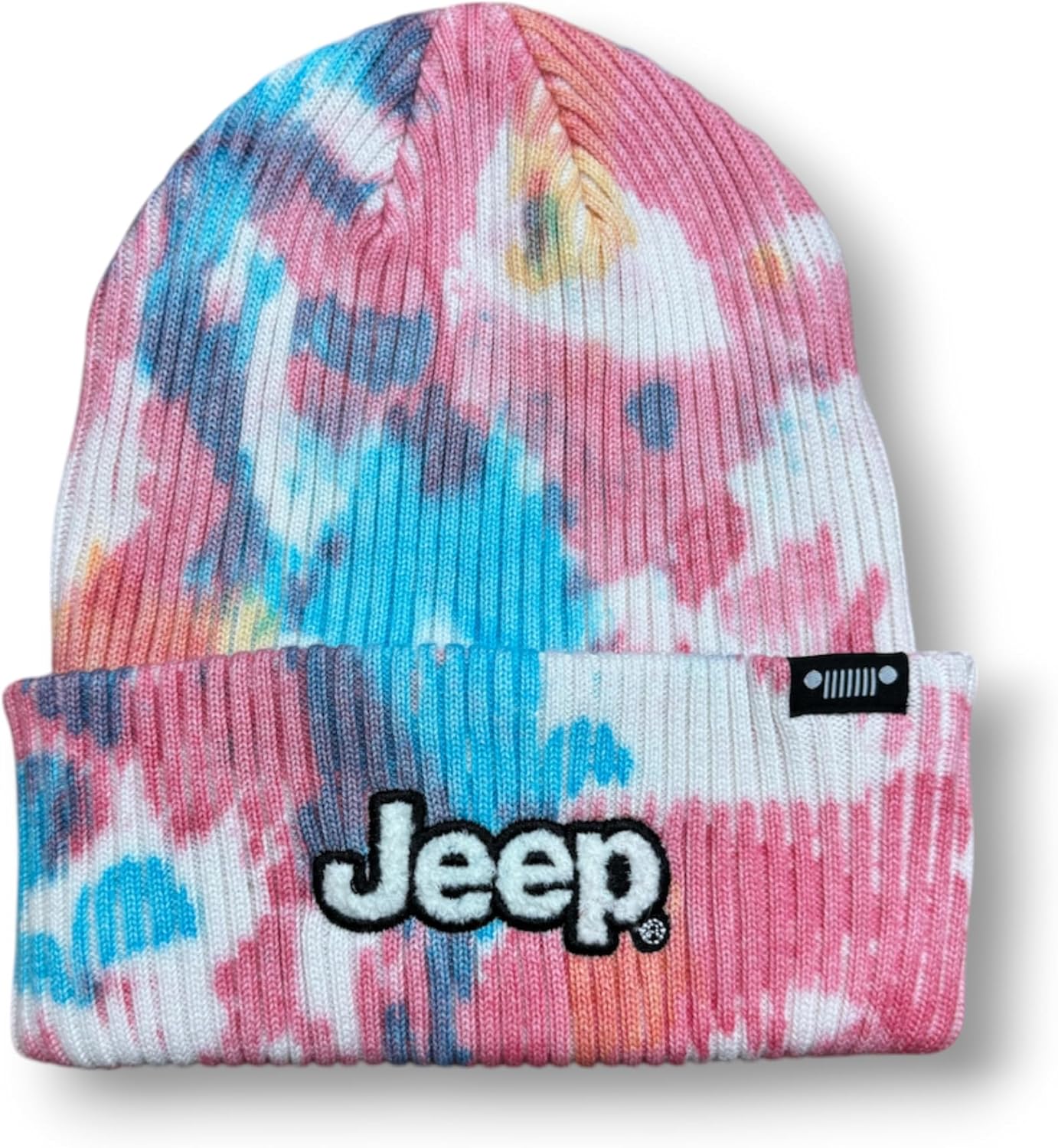 Jeep Tie-Dye Flip Knit Cold Weather Hat with Classic Text Logo, One Size Multicolor