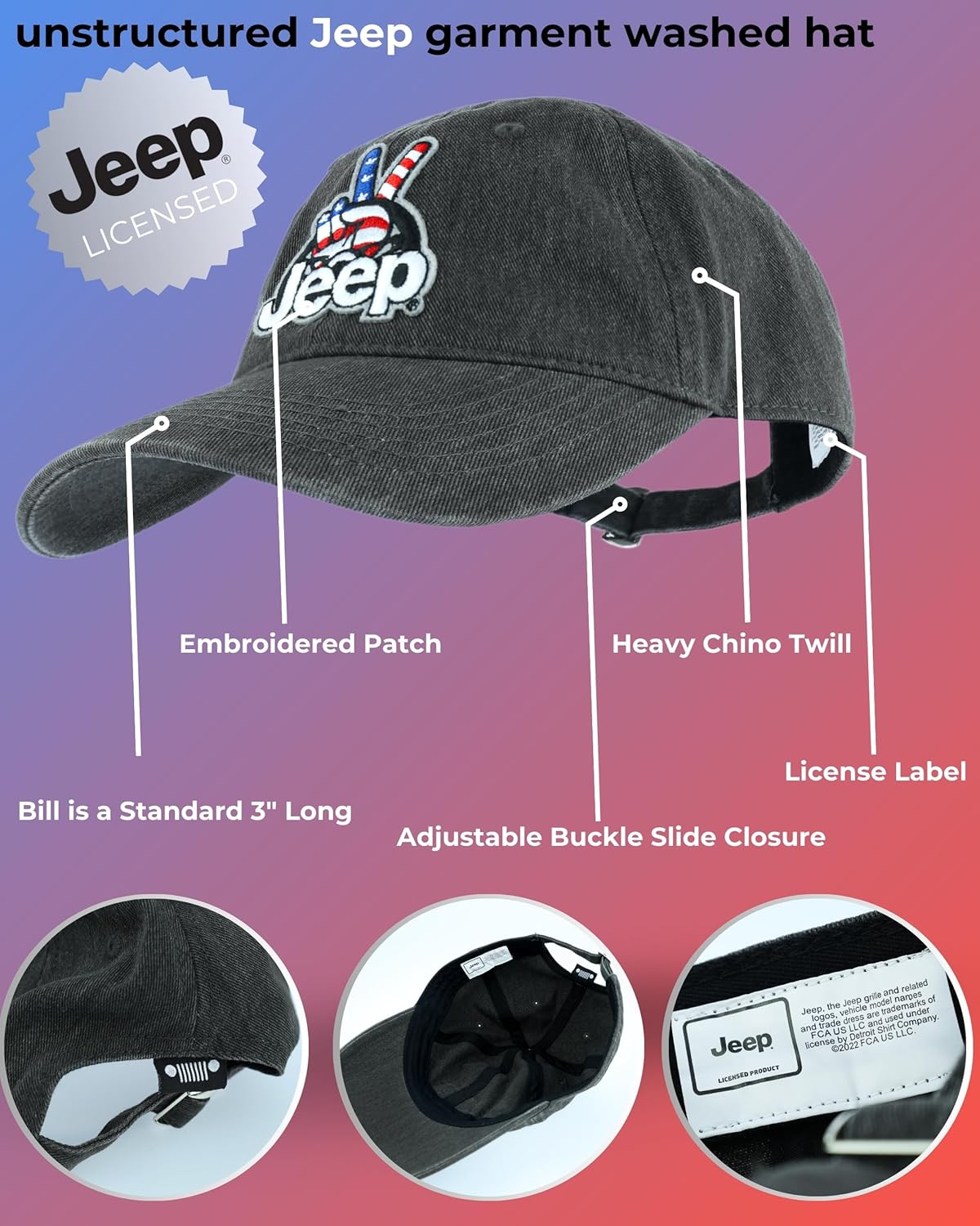 Jeep Wave USA Chino Twill Patch Garment Washed Hat - Image 2