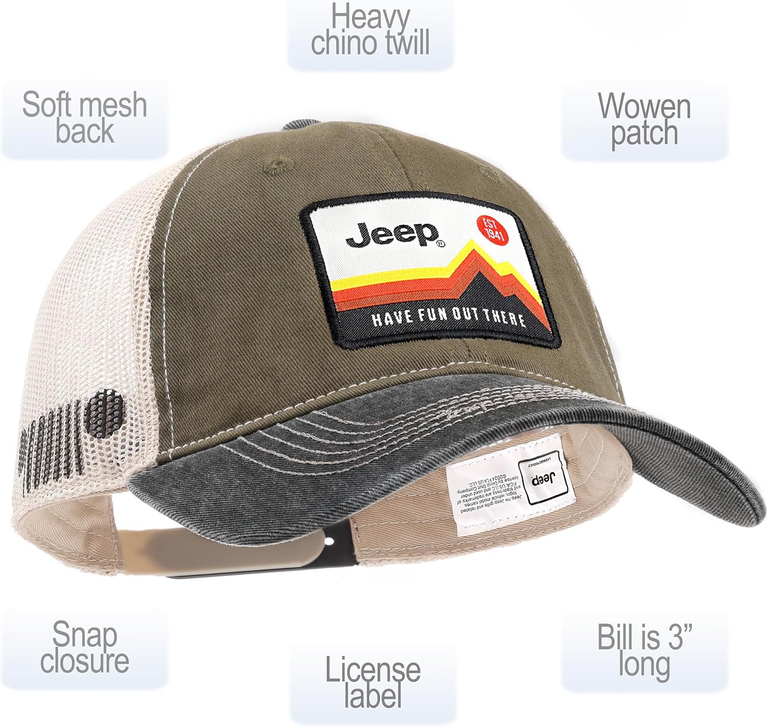 Jeep Have Fun Out There Patch Garment Washed Trucker Hat Unstructured for Men & Women - Adjustable Snapback Baseball Cap - Image 2