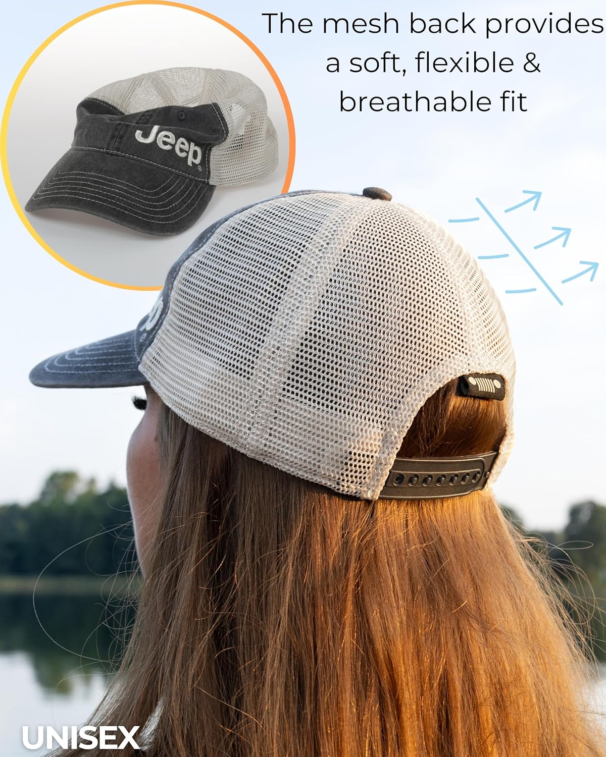 Jeep Garment Washed Text Logo Trucker Hat – | Unstructured Low Profile Cap with Mesh Back & Snap Closure - Image 4