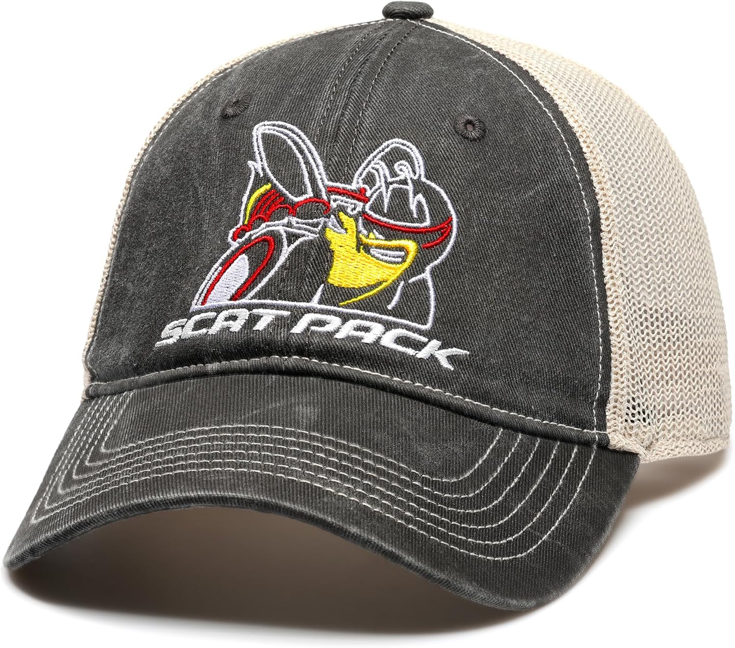 Dodge Scat Pack Snapback Hat Garment Washed Black Twill with Soft mesh